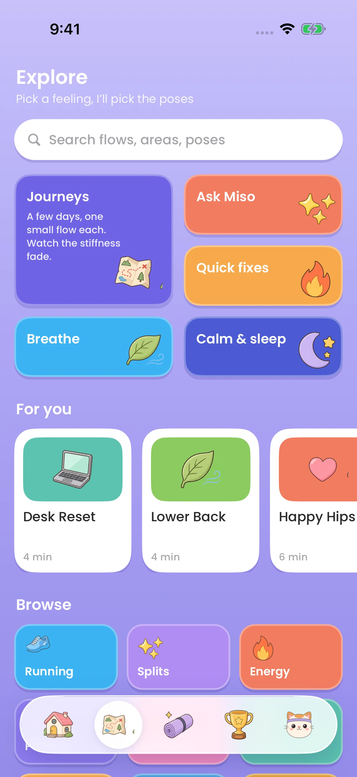 Explore Mewve's flows by feeling, activity, and body area